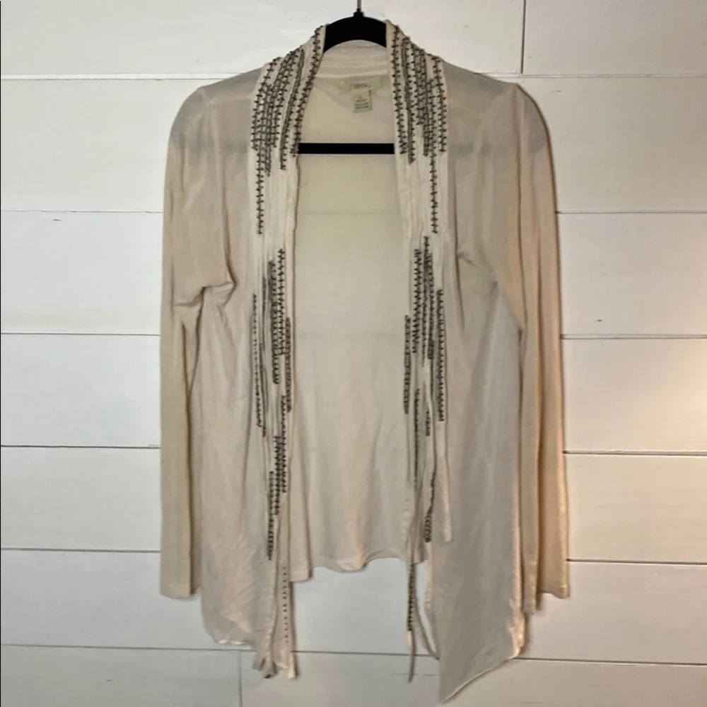 SFERRA Cream Cardigan Sweater Lightweight Knit. Beaded. Size L. Cute and fun!